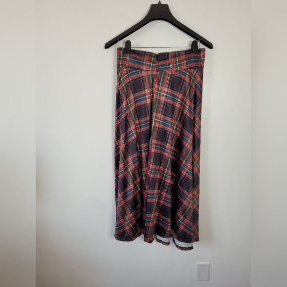 Plaid Tartan Maxi Skirt Red Green Christmas Preppy Uniform Victorian Retro L - Picture 4 of 7